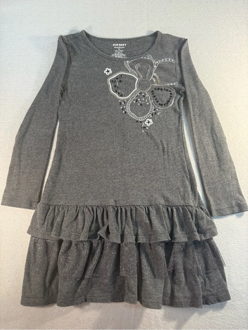 Girls Gray Long Sleeved Dress Size 8